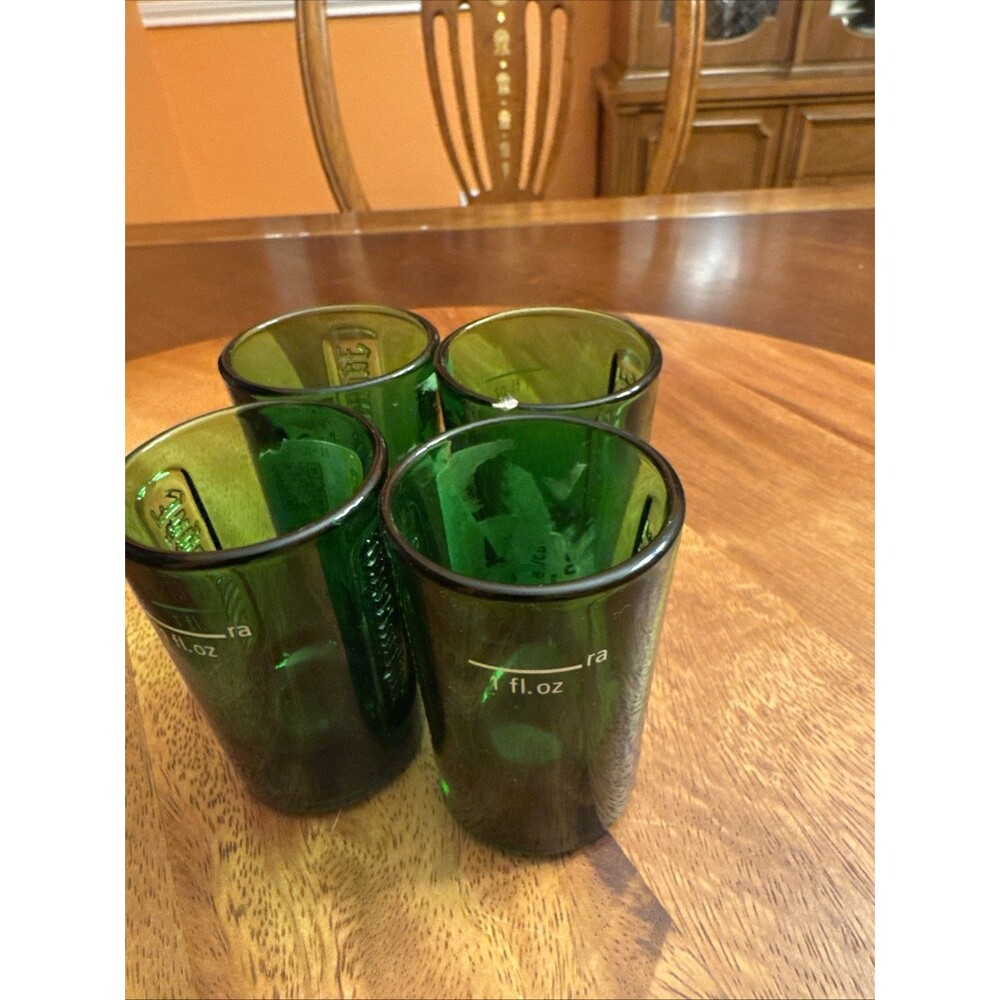 (4) German Jagermeister Green 1oz Shot Glasses w/Embossed Logo & Stag Backstamp
